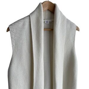Gap 100% Cotton Sleeveless Cardigan Womens M White Open Front Knit Sweater Vest